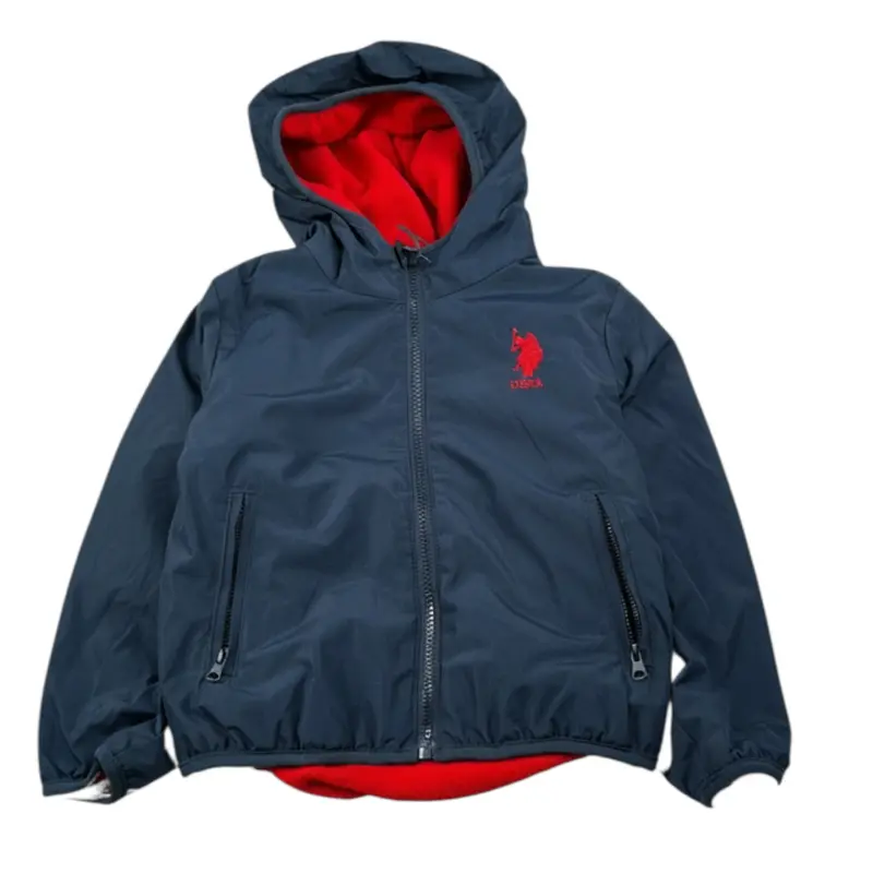 U.S. Polo Assn Giubbino tinta unita con Cappuccio Blu per Bambino